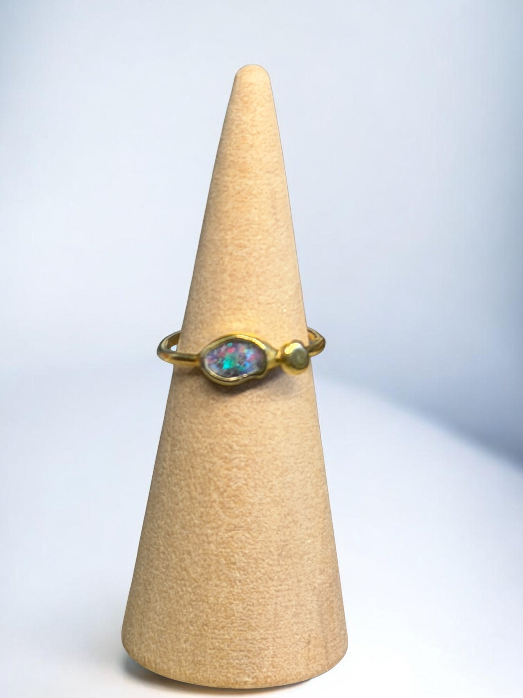 Galaxy Gold Ring - Australian Boulder Opal - Size O